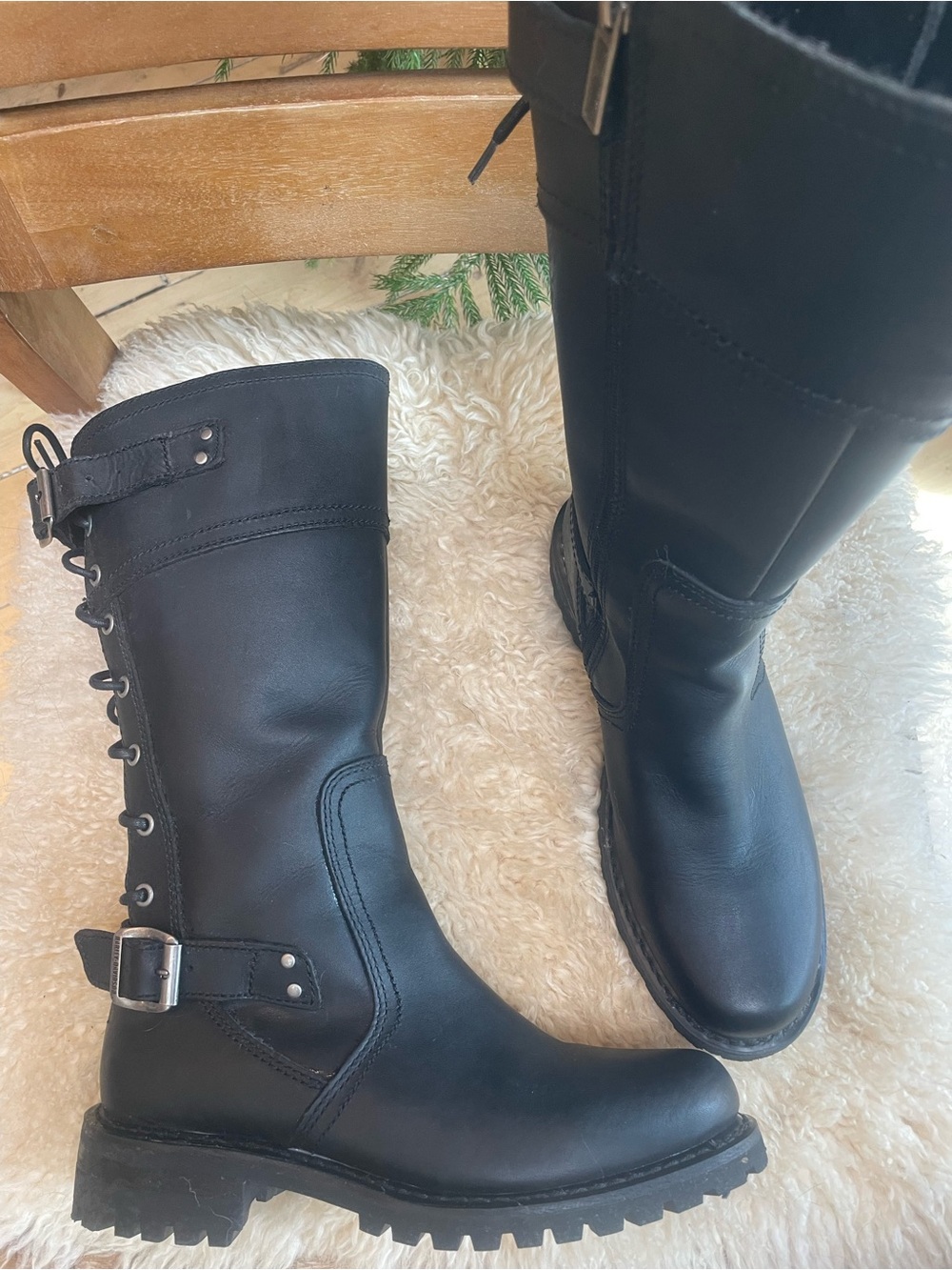 Harley Davidson ALEXA Back Lace Black Leather Biker Motorcycle Boots 9.5